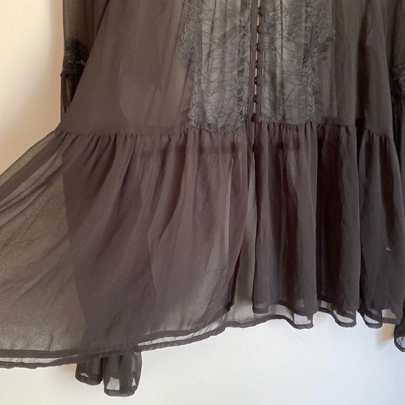 Free People womens  top black s/m sheer black long sleeve. - Picture 7 of 14